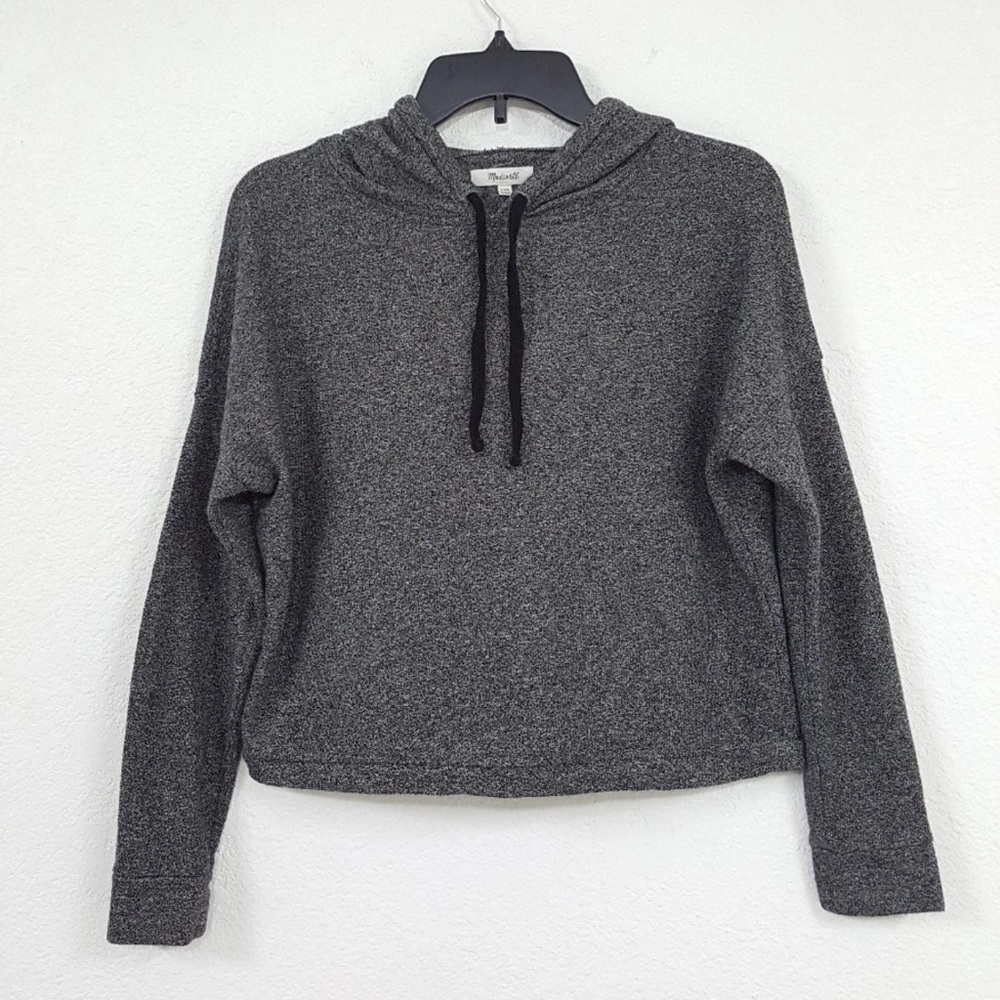 Madewell Heathered Grey Crop Sweater Hoodie Sweatshirt Women's Sz Large